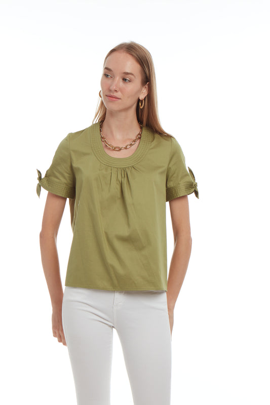 SU24-141 Trapunto Tie Sleeve Blouse